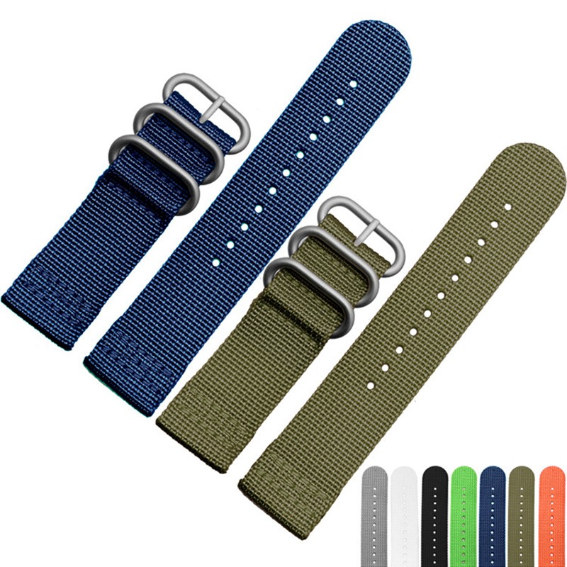 High quality 6 colors NATO watchband 18mm 20mm 22mm 24mm nylon waterproof watch band strap sport stainless steel bracelet buckle