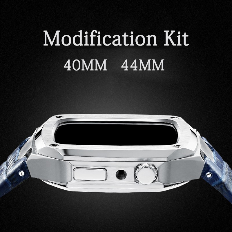 Modified Kit Metal Bezel for Apple Watch 44mm Band Series 6 5 4 3 2 40mm Leather Strap Strap Metal Frame for iWatch 3