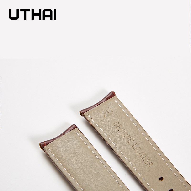 UTHAI F09 Genuine Leather Watchband Curved Interface Bamboo Style Buckle Business 19mm 20mm 21mm 22mm 24mm Retro Watch Strap