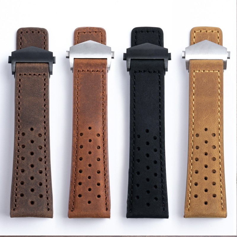 Cowhide Watch Band 22mm 24mm Watchband Fit For Tag Strap Heuer Watchband Genuine Crazy Horse Leather Bracelet Carrera