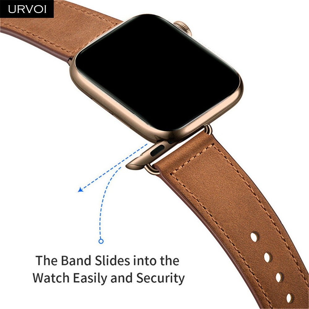 URVOI Band for Apple Watch Series 7 6 5 4 3 SE Sport Band Genuine Swift Leather Strap for iWatch Wrist Pin and Tuck Closure Handmade