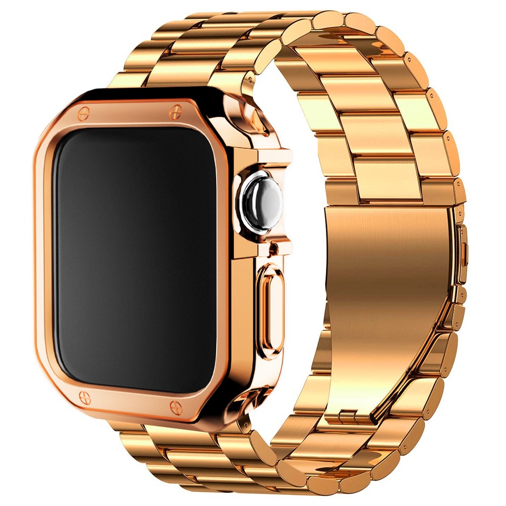 silicone case protector + metal strap for apple watch band 45mm 44mm 42mm 41mm 40/38 stainless steel bracelet chain 3 4 5 6 se 7