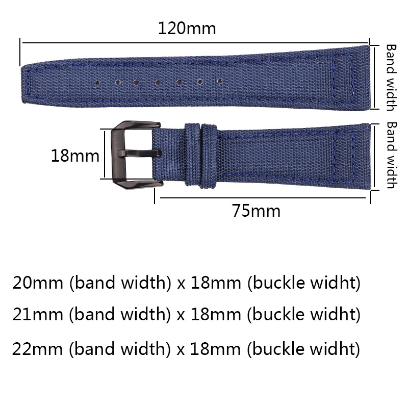 Nylon Canvas + Genuine Leather Watchband 20mm 21mm 22mm Black Green Blue Women Men Watch Band Strap With Pin Buckle