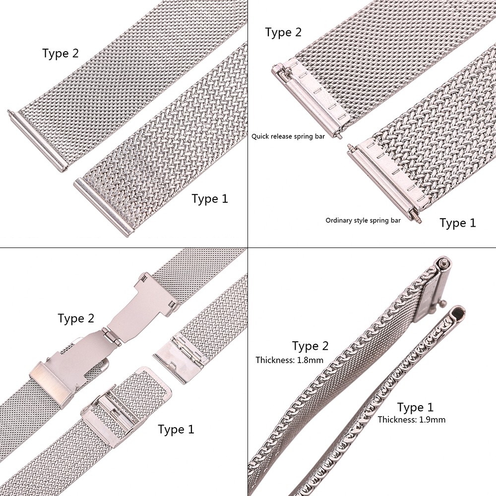 316l Stainless Steel Milanese Loop Watch Bracelet Men Women Replacement Watchband Strap 16mm 18mm 20mm 22mm Silver Black