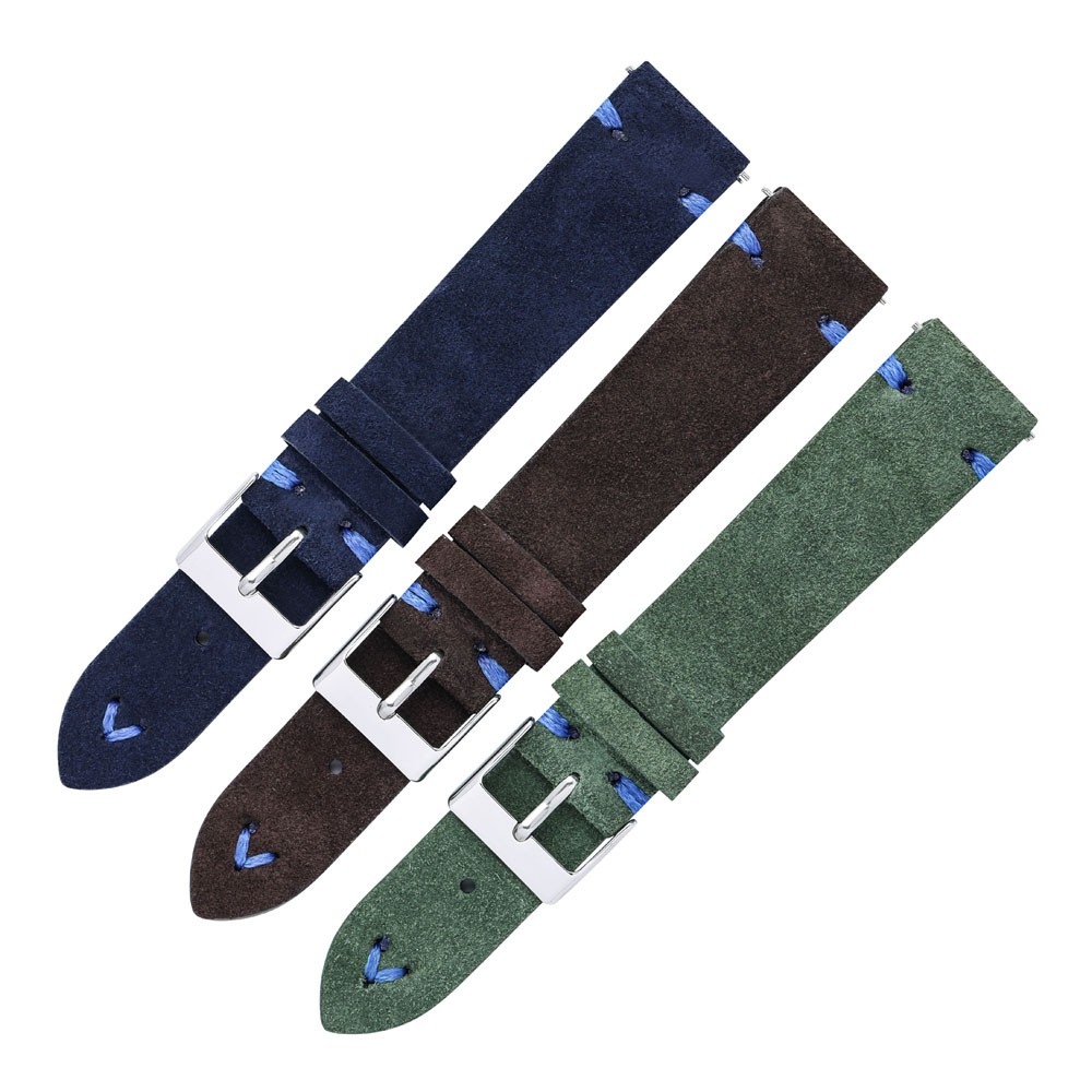 Suede Leather Watch Strap 18mm 20mm Hand-stitched Suede Watch Bands for Man Woman Beige Green Blue Quick Release Watch Bracelet