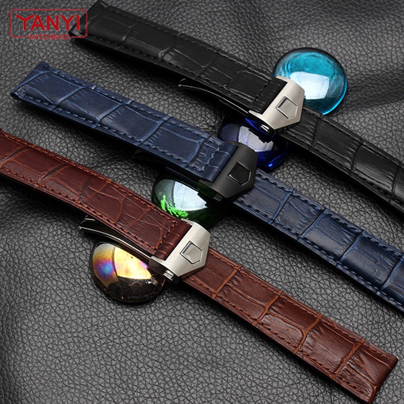 Genuine Leather Bracelet 19mm 20mm 22m For Tag Heuer Watches Men Wrist Band Accessories Fold Buckle Leather Watch Strap