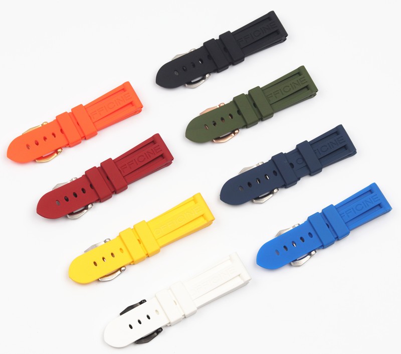 22mm 24mm 26mm Black Blue Red Orange White Watch Band Silicone Rubber Watchband Replacement for Panerai Strap Tools Steel Buckle