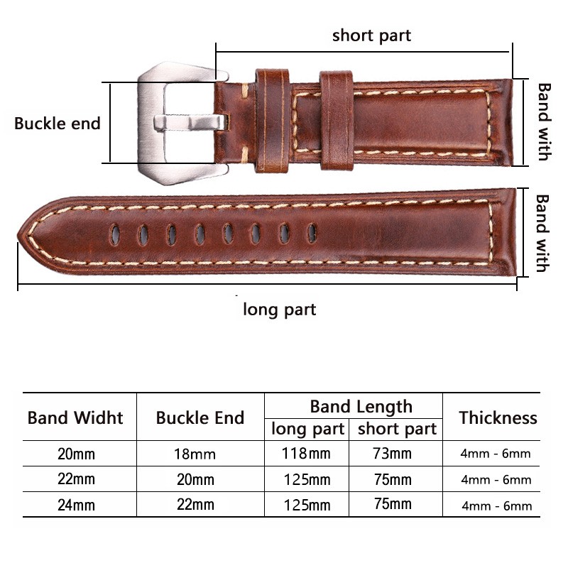 Genuine Leather Watch Band for Men, Dark Brown, 20mm, 22mm, 24mm Cowhide Watch Accessories