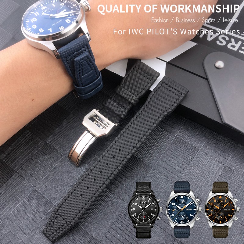 20/21/22mm High Quality Calfskin Leather Nylon Watch Strap Fit For IWC Pilot SPITFIRE MARK18 PORTOFINO Best Gun IW3777 Watchband