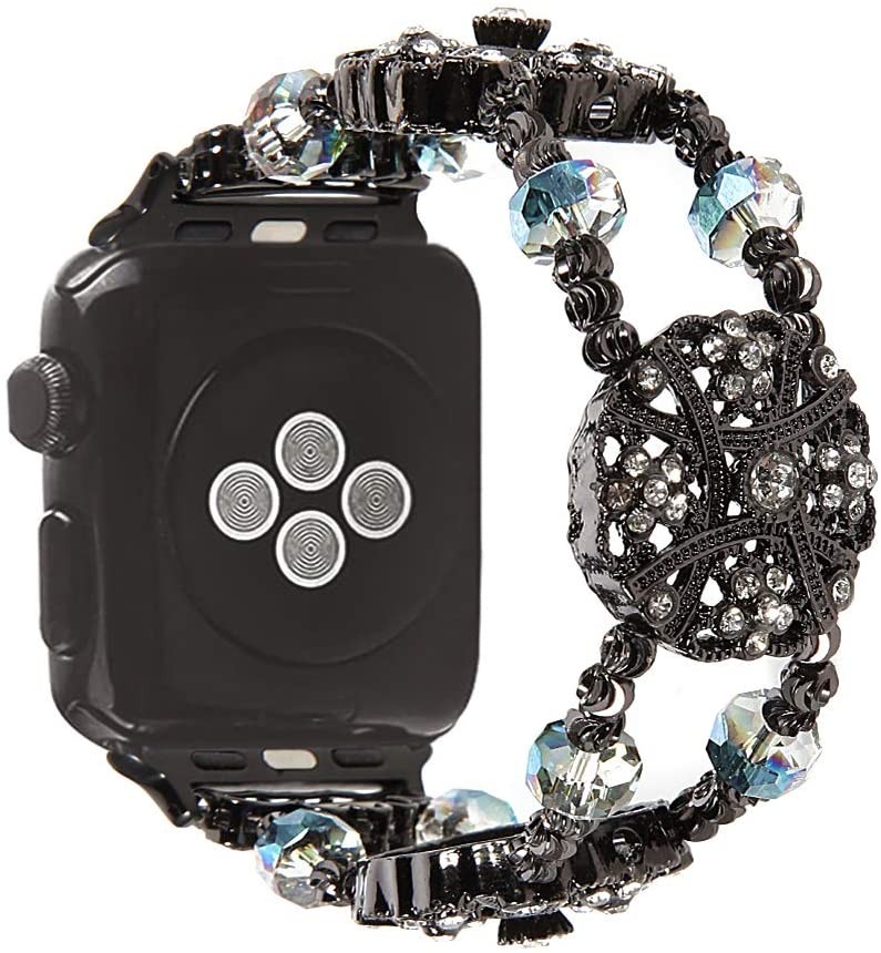 Metal Elastic Bracelet for Apple Watch 44mm 42mm 40mm 38mm Woman Bracelet Strap for iwatch 7 6 5 4 3 2 SE Hand Beaded Metal Strap