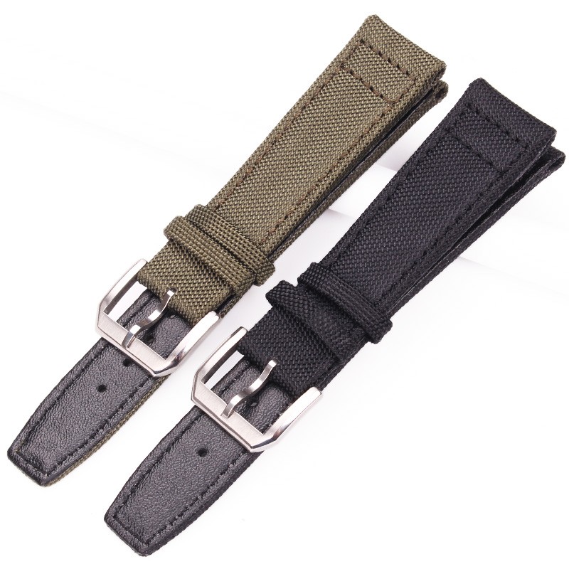 Genuine Nylon Leather Watch Straps for Men and Women, High Quality, Silver Pin Buckle, 20mm, 21mm, 22mm