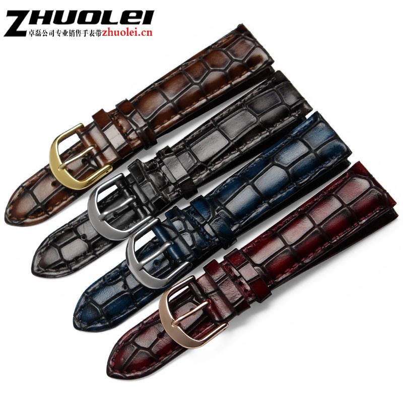 Fashion genuine leather men watchband clear personality crocodile texture strap wrist watch band 18mm 20mm 22mm blue