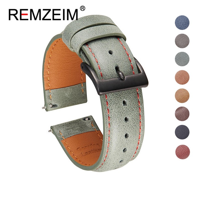 Calf leather watch strap 20mm 22mm quick release watchband for women men watch accessories solid buckle blue red green