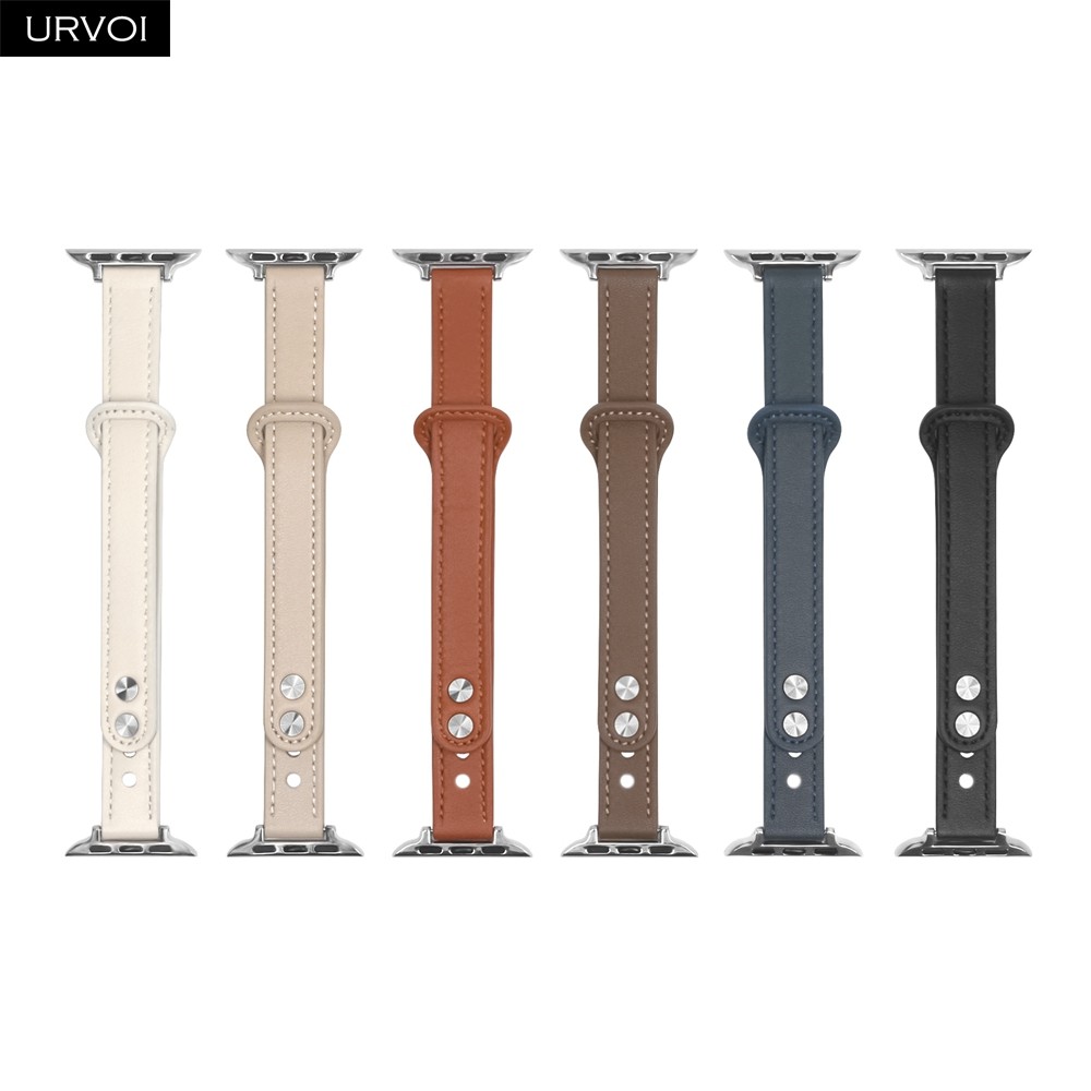 URVOI Strap for Apple Watch Series 7 6 SE 5 4 3 Sport Band Slim Genuine Leather Double Pin Buckle for iWatch Modern Design 40mm