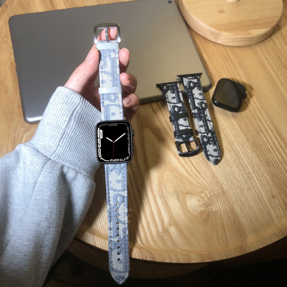 Leather+Nylon Bracelet for Apple Watch Band Series 7 6 SE 5 4 3 2 44mm 40mm Strap for iWatch 41 45 38mm 42mm Women's Printing Strap