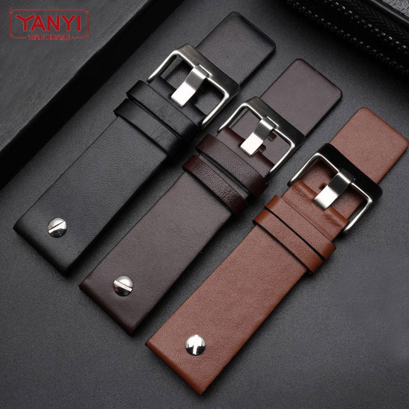 Genuine Leather Watchband Bracelet 22 24 26 28 30mm Watch Strap with Rivet for Diesel DZ7406 DZT2009 DZ7413 DZ7257 Watch Band