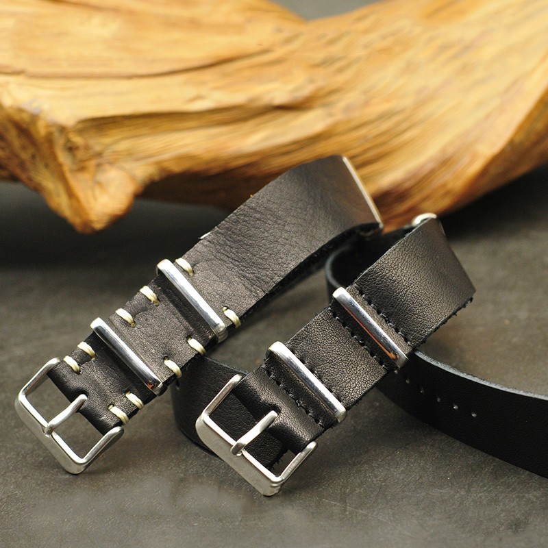 NATO Strap 18mm 20mm 22mm 24mm High Quality Leather Gunuine NATO Zulu Strap Army Watchband Wristwatch Strap With Three Buckle