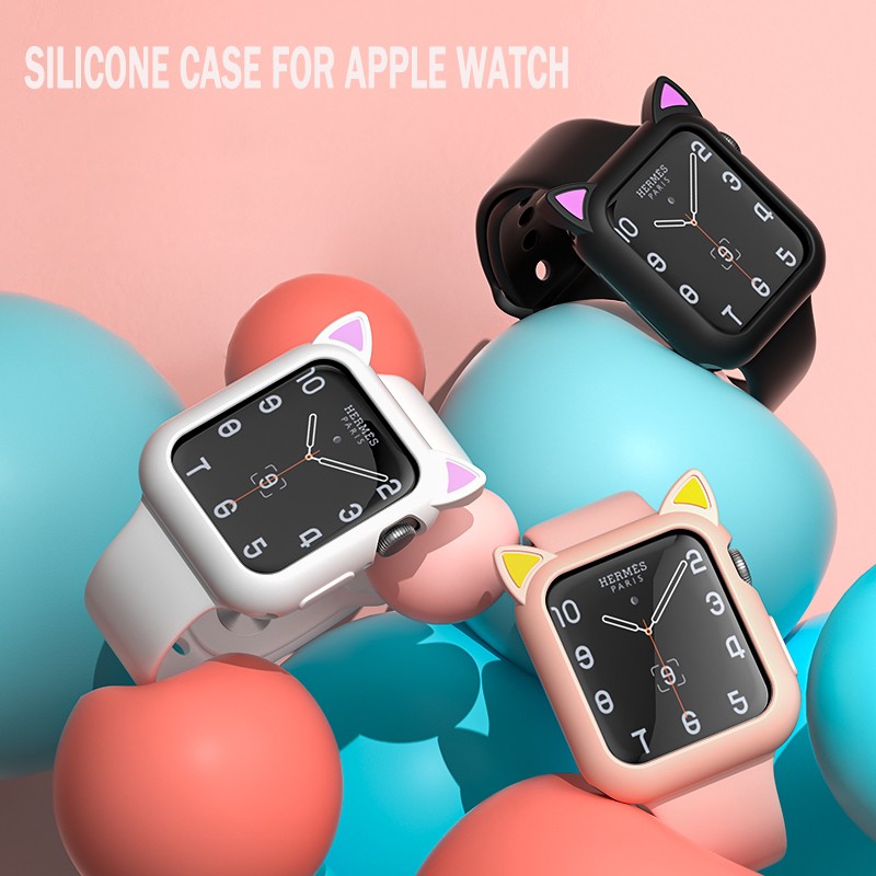 Cartoon Cat Ears Protective Sleeve for Apple Watch Case 44mm 40mm 42mm 38mm for iwatch Serie 3 4 5 6 Se Case Bumper Accessories