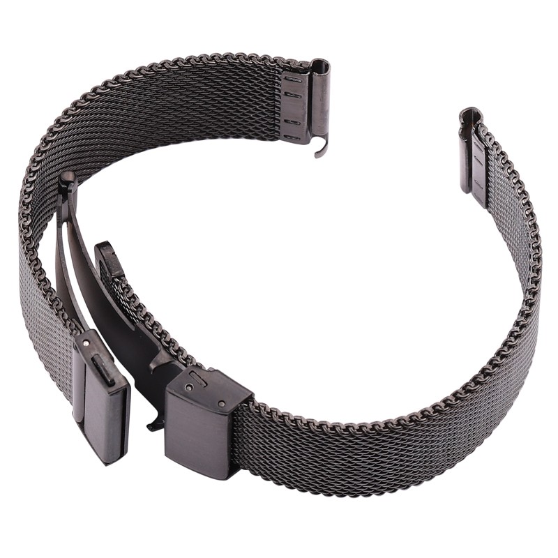 Milanese Mesh Loop Watch Band Bracelet Necklace Silver Stainless Steel Black Wrist Watch Strap Deployment Clasp 16mm 18mm 20mm 22mm 24mm