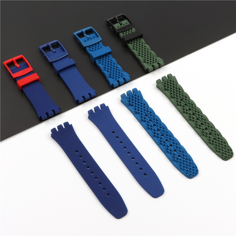 20mm silicone strap female pin buckle watch accessories for swatch SUSB400 SUSW402 men's sports waterproof bracelet watch band