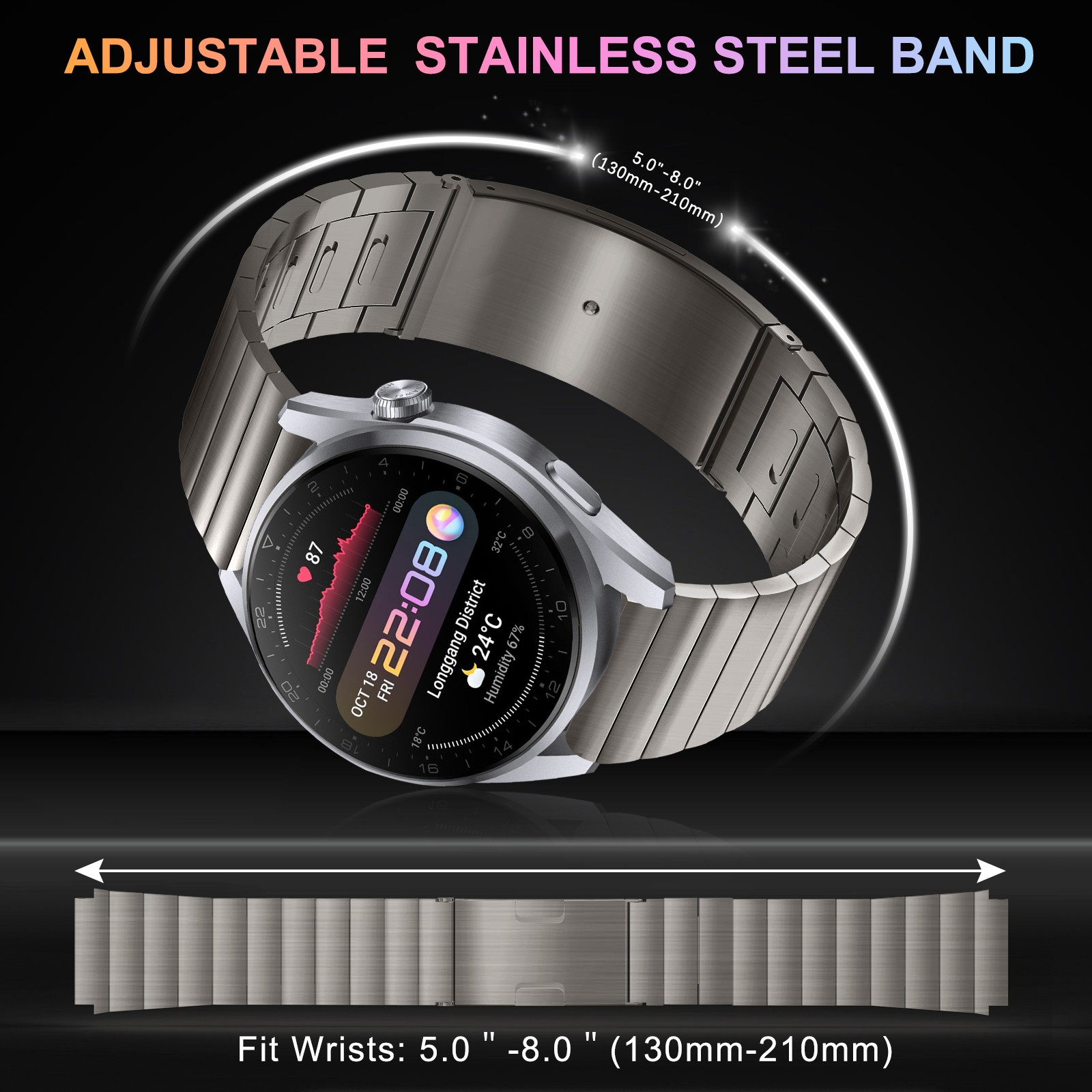 Quick release stainless steel metal band for Huawei Watch GT3 46mm/watch3/watch3 pro/gt2pro/gt2 46mm/one key remove band 22mm