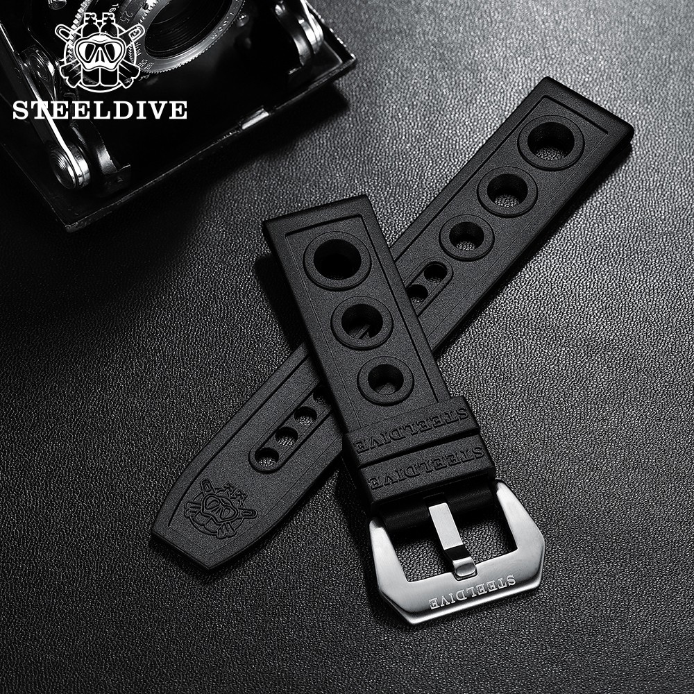Steeldave Brand Rubber Strap 20mm 22mm Replacement Watch Bands Automatic Watch Bracelets Steel Buckle Diving Watches Strap