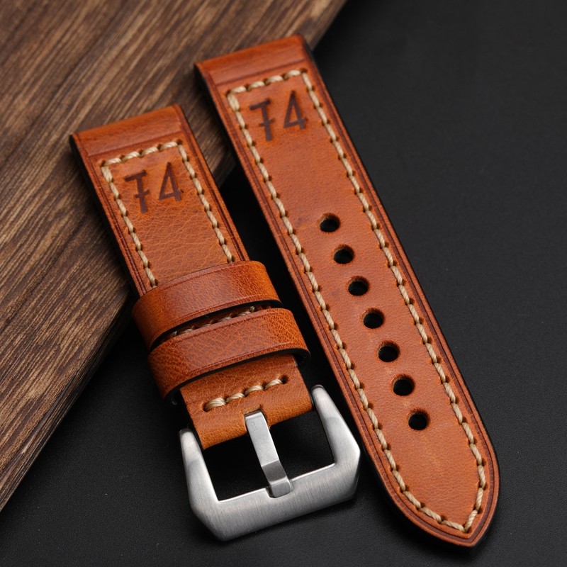 F4 Leather Watch Band for Men, Thick, Handmade, Retro, 20, 22, 24, 26mm, for pm111, 441