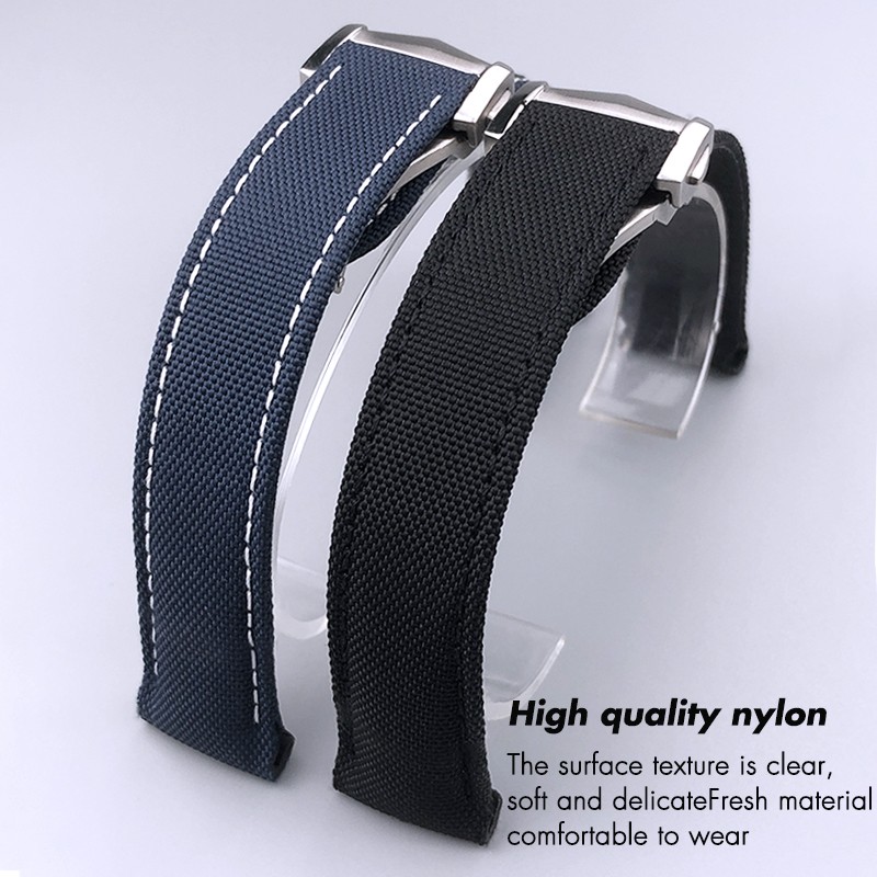 19mm 20mm 21mm High Quality Nylon Fabric Cowhide Watchband For Omega Seamaster AT150 De Ville Speedmaster Curved Watch Strap