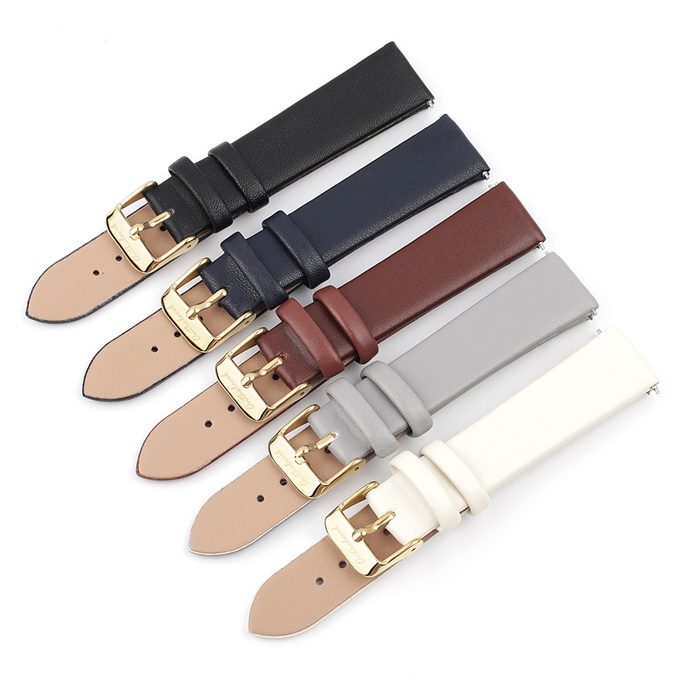 Genuine Leather Women Watchband 12mm 14mm 16mm 18mm 20mm Quick Release Cowhide Strap Watch Band Belts Replacement Gold Buckle