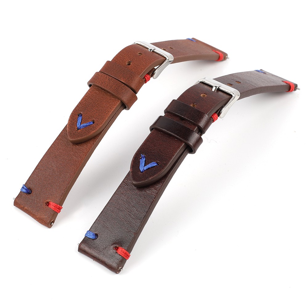 Handmade Retro Genuine Leather Watch Band 20mm 22mm Red Blue Line Calfskin Watch Strap Bracelet for Men Watch Accessories