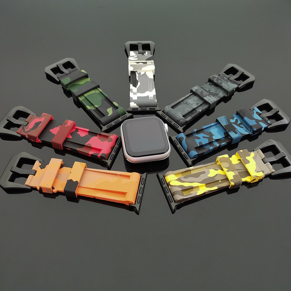 Silicone Camouflage Watch Strap for Apple Watch 42mm 44mm 45mm for iWatch Series 4/5/6/SE/7 38mm 40mm 41mm Military Bracelet