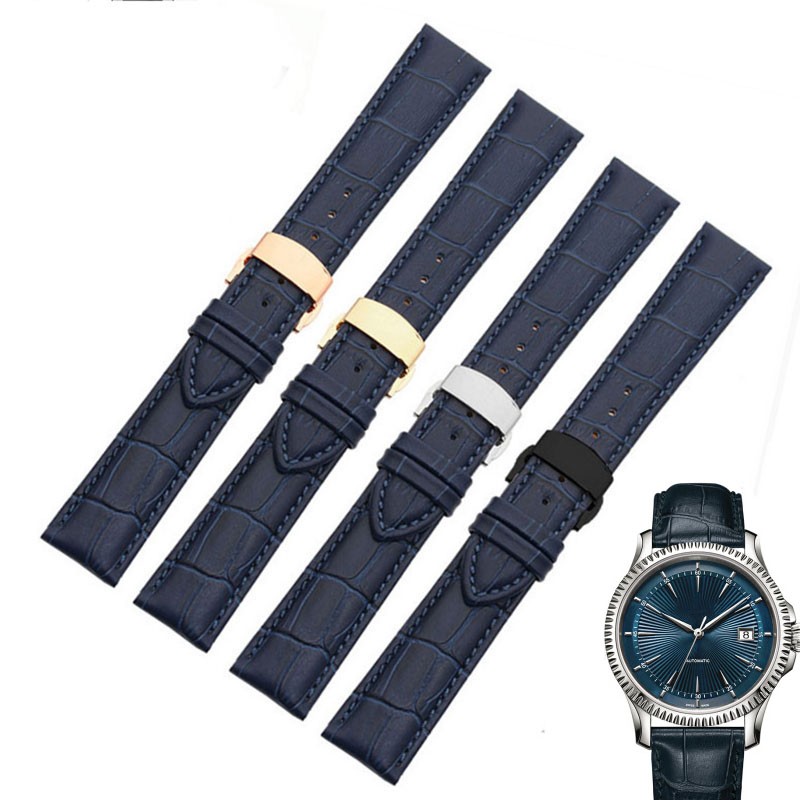 Fashion Genuine Leather Men Women Watchband Crocodile Texture Strap Wrist Watch Band 14mm 16mm 18mm 20mm 22mm Dark Blue