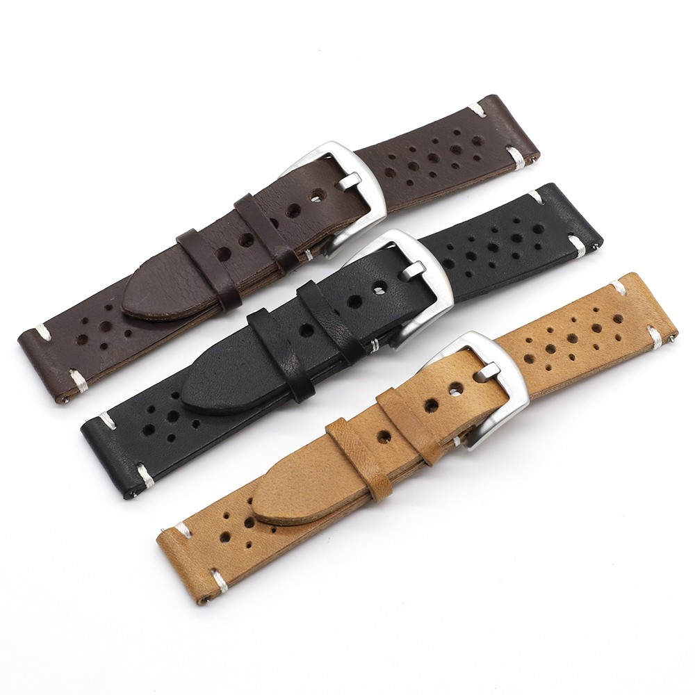 Genuine Leather Watch Band Black Brown Coffee Color Rally Watch Strap Replacement Watchbands 18mm 20mm 22mm