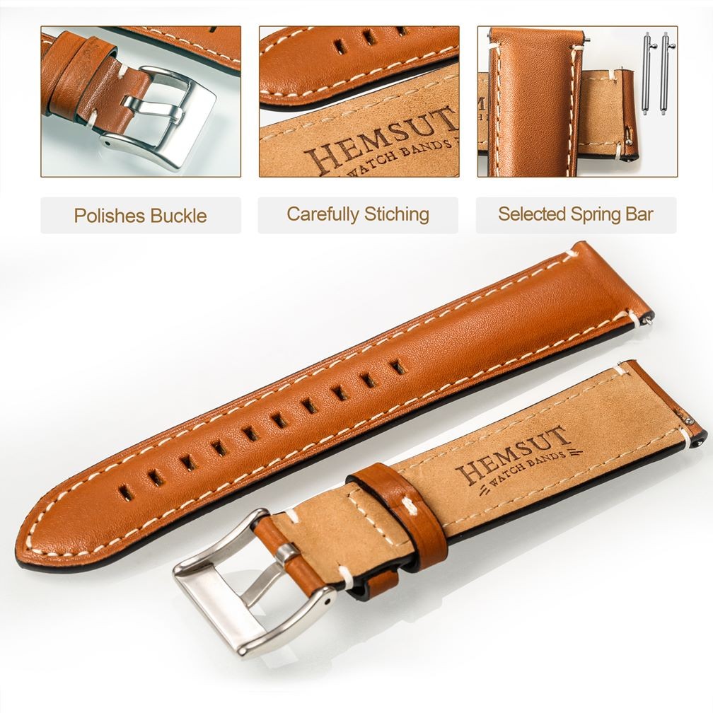 HEMSUT Genuine Leather Watch Strap for Man Women Quick Release Handmade Vintage Cowhide Watch Strap 18mm 20mm 22mm 24mm