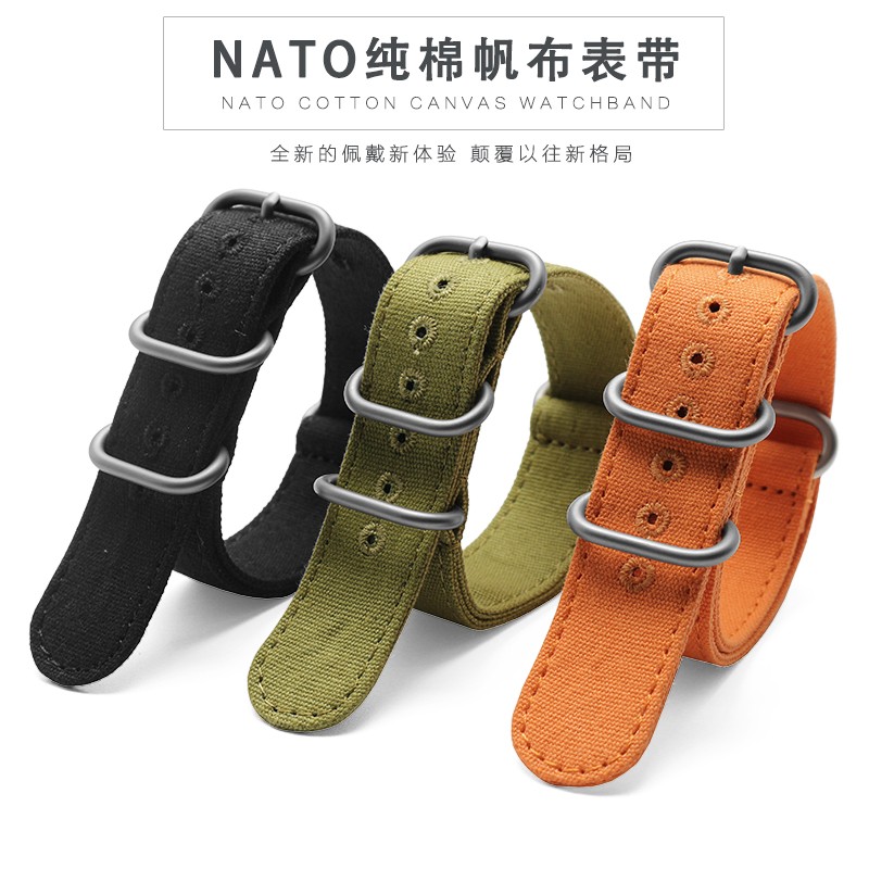 High Duty Quality Watchband 20mm 22mm 24mm 26mm Black Army Green Zulu NATO Nylon Canvas Canvas Watch Strap Black Silver Buckle