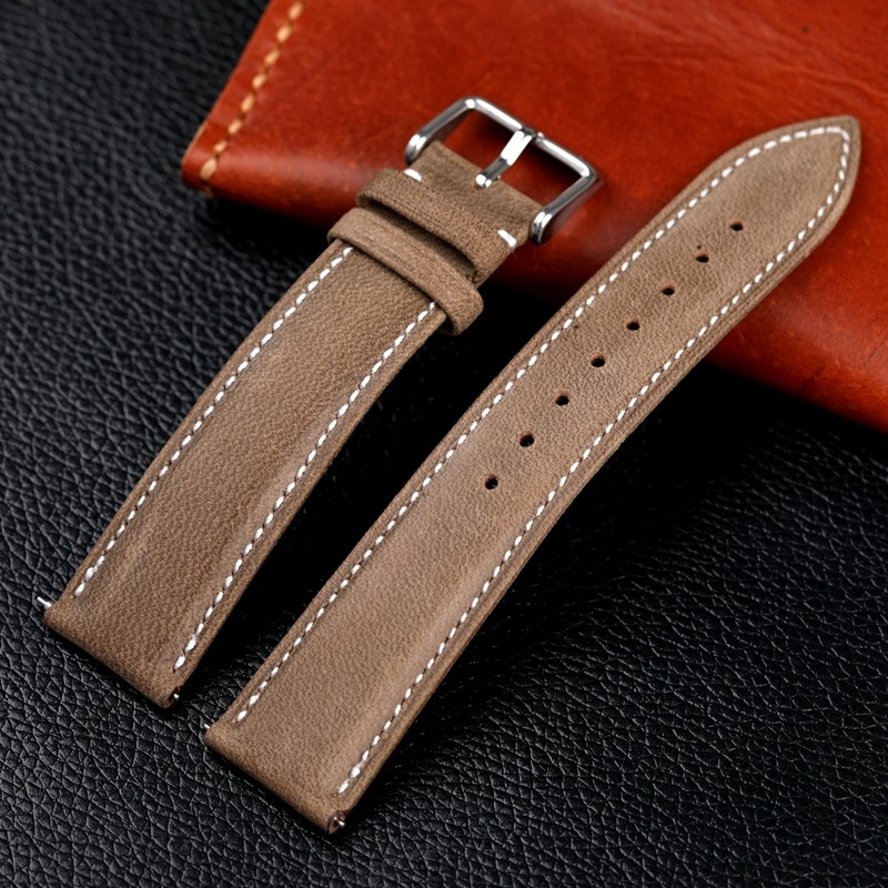 Handmade gray leather watchband 18 19 20 21 22 mm quick release soft cowhide leather, ultra-thin soft strap