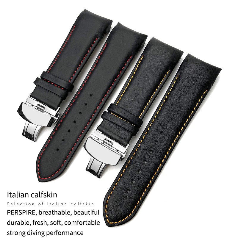 22mm 23mm 24mm Curved End Genuine Leather Watchband Fit For Tissot T035617 Cowhide Watch Strap Butterfly Clasp Bracelets Men