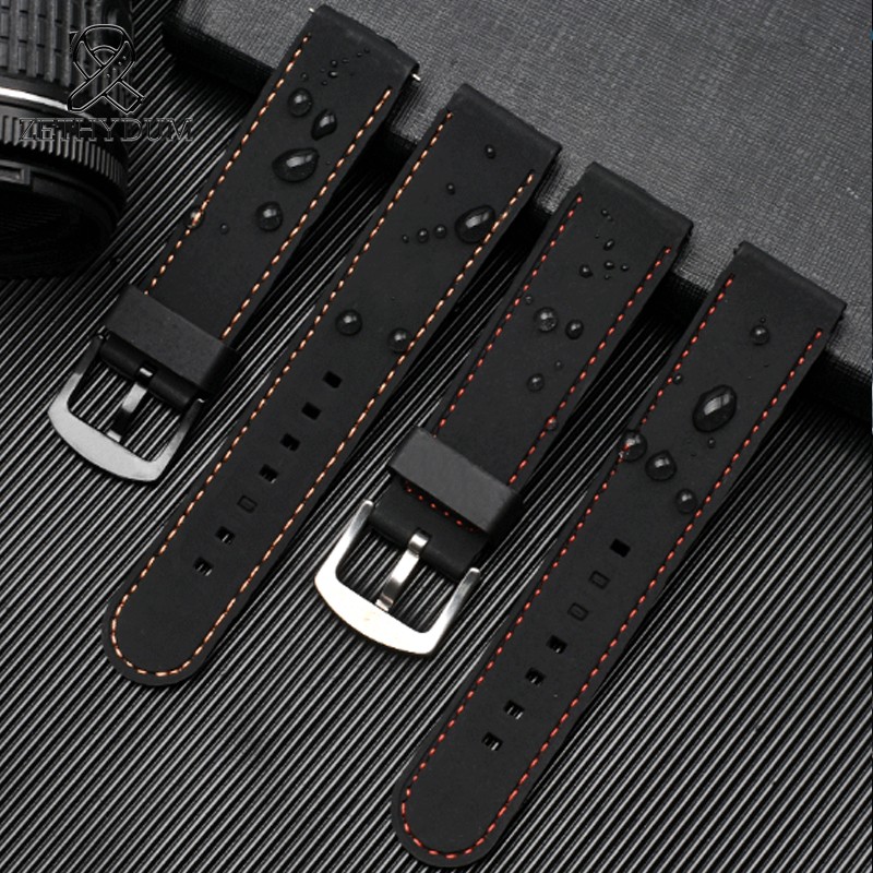 Men's and Women's Silicone Watch Straps, Water Resistant, Flat, Handmade, Rubber, Pin Buckle, Fashion, Comfortable, 18, 20, 22, 24mm