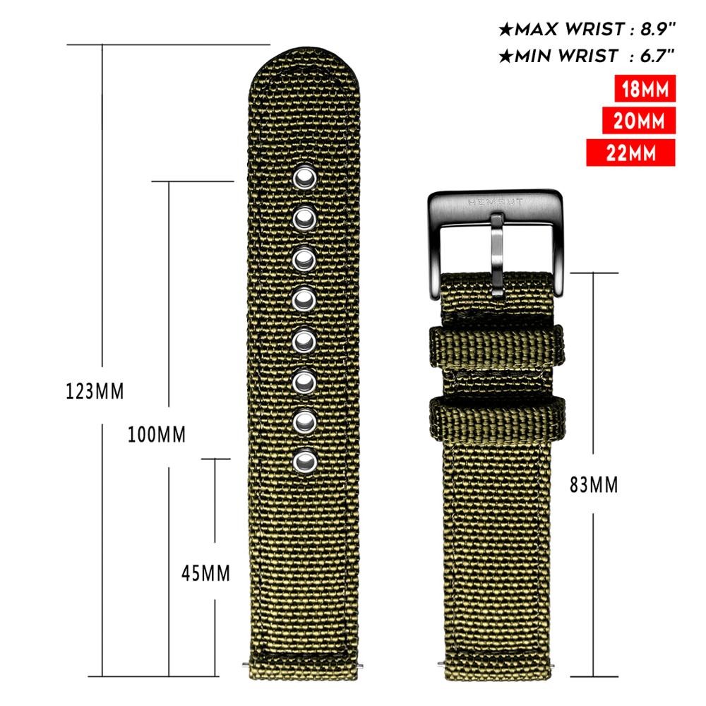 Hemsut Canvas Watch Bands Green Quick Release Quality Nylon Watch Straps & Heavy Duty Brushed Buckle 18mm 20mm 22mm 24mm