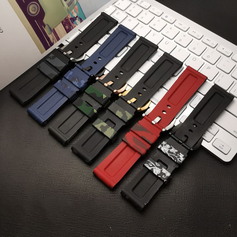 Top quality 22mm 24mm gray green red blue camo silicone rubber watchband for Panerai strap for PAM111/441 watch band