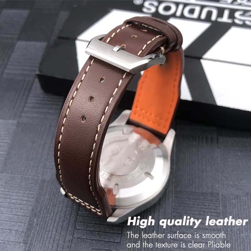 20mm 21mm 22mm High Quality Cowhide Genuine Leather Watchband Suitable for IWC Pilot Mark 18 Soft Brown Watch Strap Tang Clasp