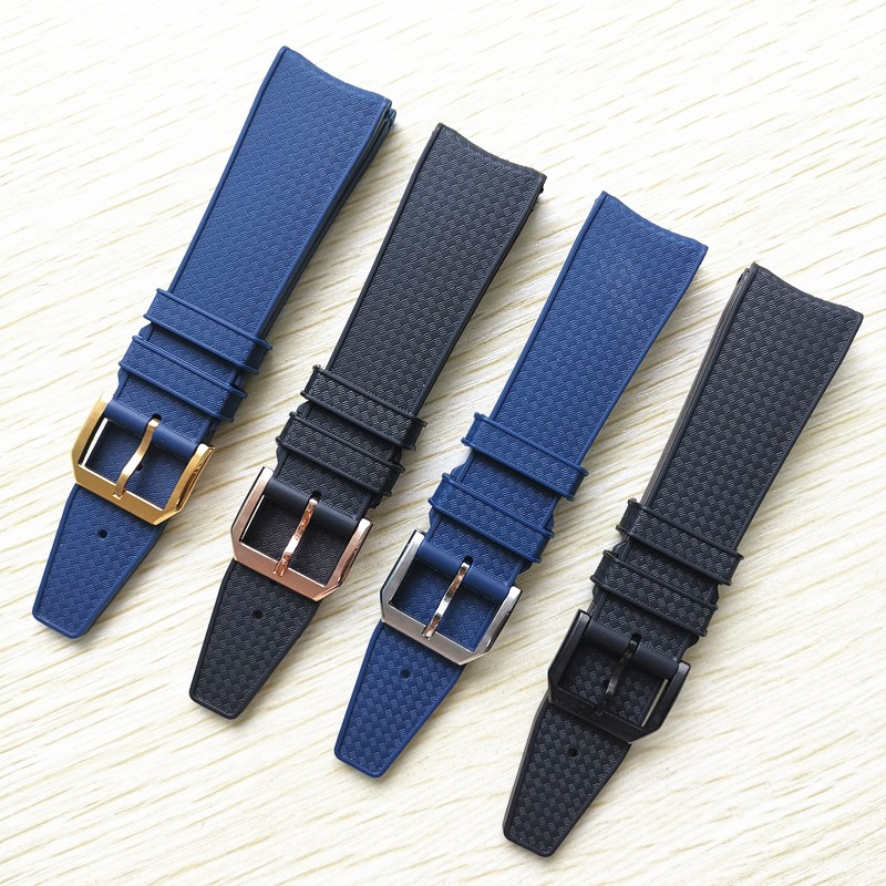 22mm Black Blue Rubber Silicone Watchband Watch Strap For IWC Pilot Portuguese IW323101 Bracelet Strap With Pin Buckle Tool Free