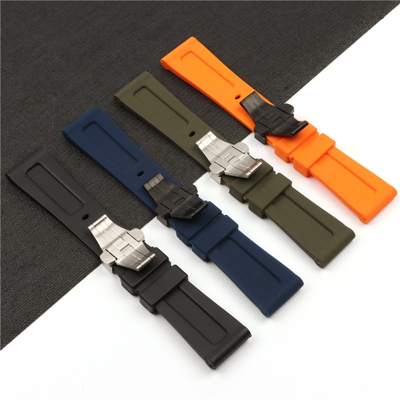 Panerai - Silicone Rubber Watch Replacement Strap, 26mm, Black, Blue, Orange & Green, Folding Buckle, Water Resistant Accessory