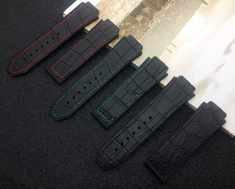 Black Brown Blue 25*19mm Italy Leather Rubber Silicone Watchband for Hublot Strap for Big Bang Strap Watch Band Fusion F1 Logo on