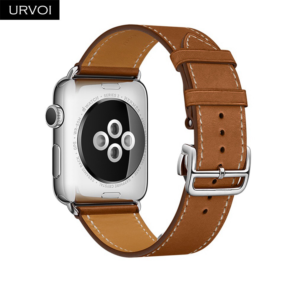 URVOI Deploy Buckle Band for Apple Watch Series 7 6 SE 5 4 3 21 Single Round Strap for iwatch 40 44mm Swift Leather Band Strap