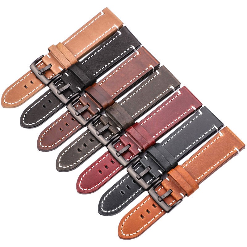 Genuine Leather Watchbands 18mm 20mm 22mm 24mm Black Dark Brown Women Men Cowhide Watch Band Strap Strap With Buckle