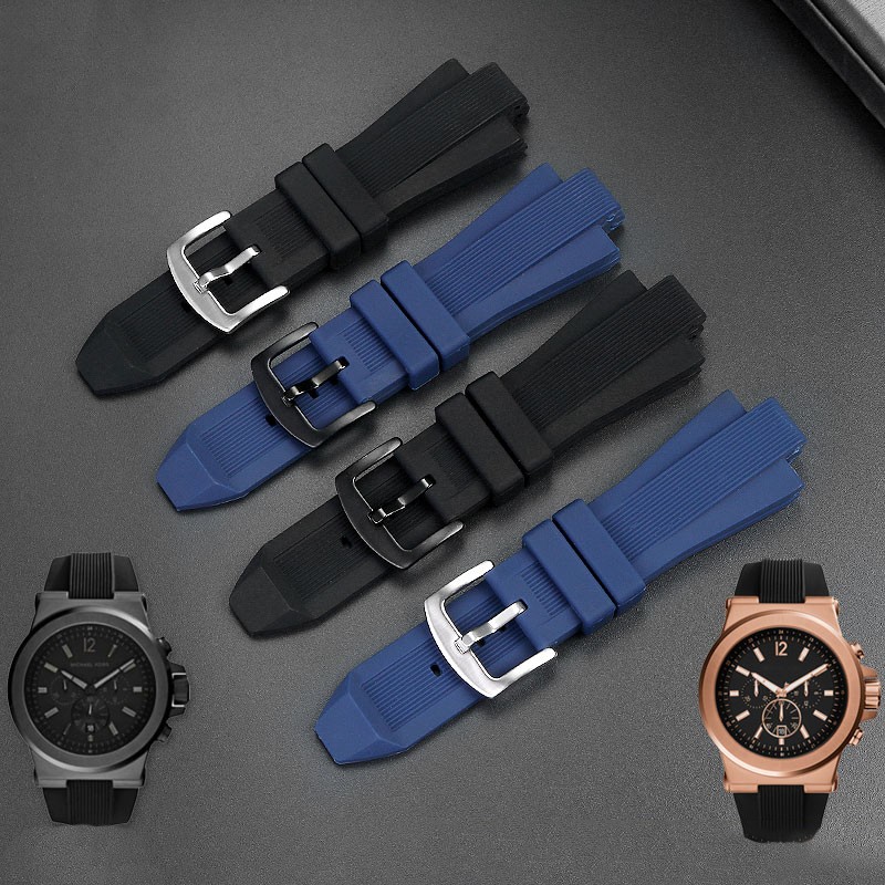 Rubber Watch Strap for MK MK8184 MK8152 MK9020 MK8730 MK8761 8295 8296 Convex Silicone Watch Band Men's Watch Band 29*13mm Black Blue