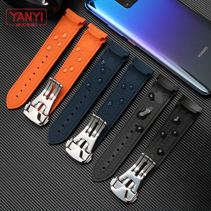 Rubber watch strap 20mm 22mm silicone watchband suitable for omega watch band folding clasp curved end wrist strap