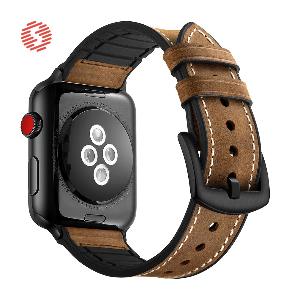 ShengOne Leather And Soft Silicone Fashion Band For Apple Watch 7 6 SE 5 4 45 44 42mm Replacement Watchband Bracelet 41 40 38