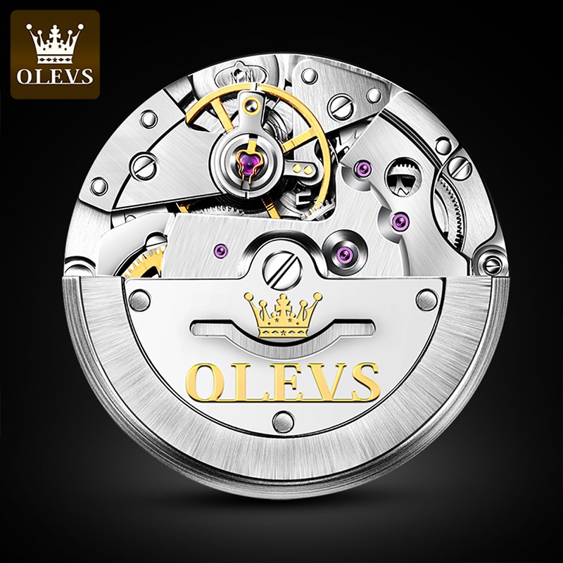 OLEVS 2022 Luxury Fashion Men's Watches Black Automatic Calendar Leather Strap Luminous Hands Waterproof Mechanical Watch Men